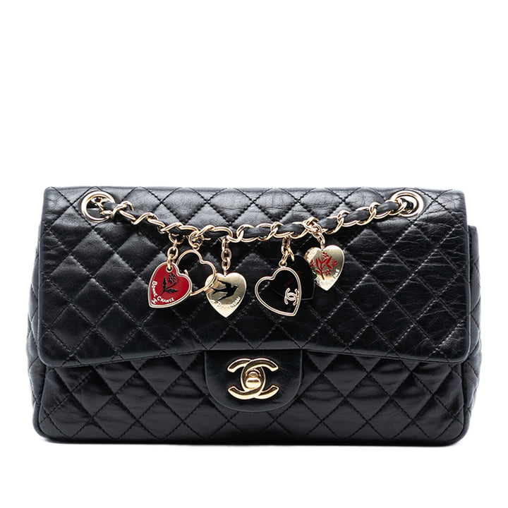 Chanel Medium Classic Cuir d’agneau Valentines Heart Charms Simple rabat