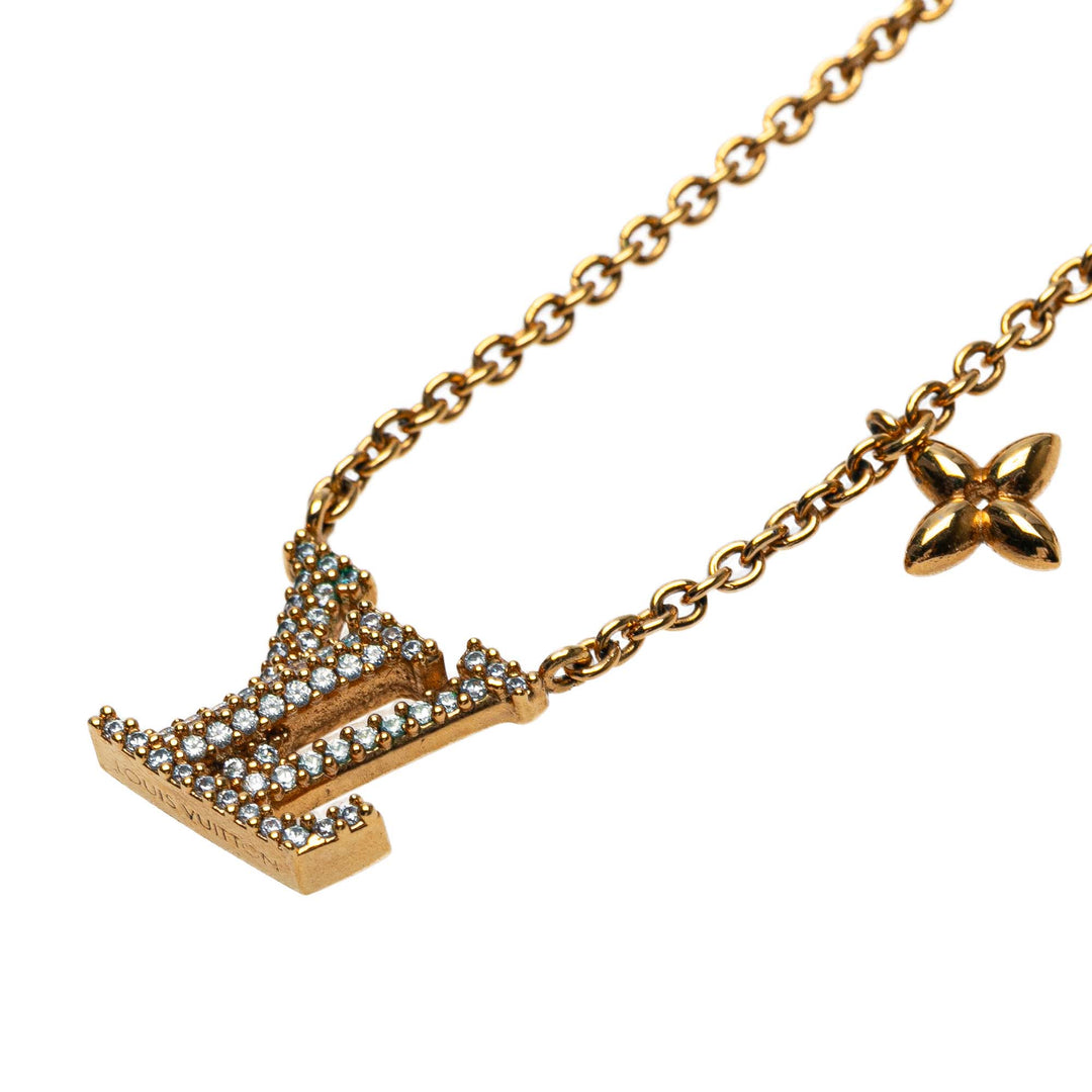 Louis Vuitton Doré Plated LV Crystal Iconic Pendant Collier Doré