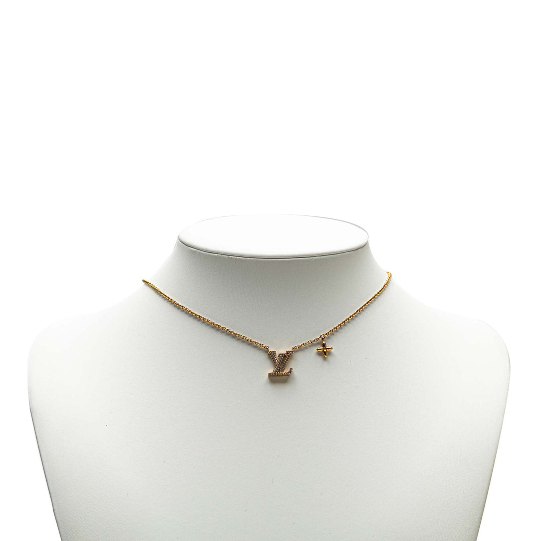 Louis Vuitton Doré Plated LV Crystal Iconic Pendant Collier Doré