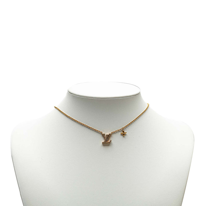 Louis Vuitton Doré Plated LV Crystal Iconic Pendant Collier Doré