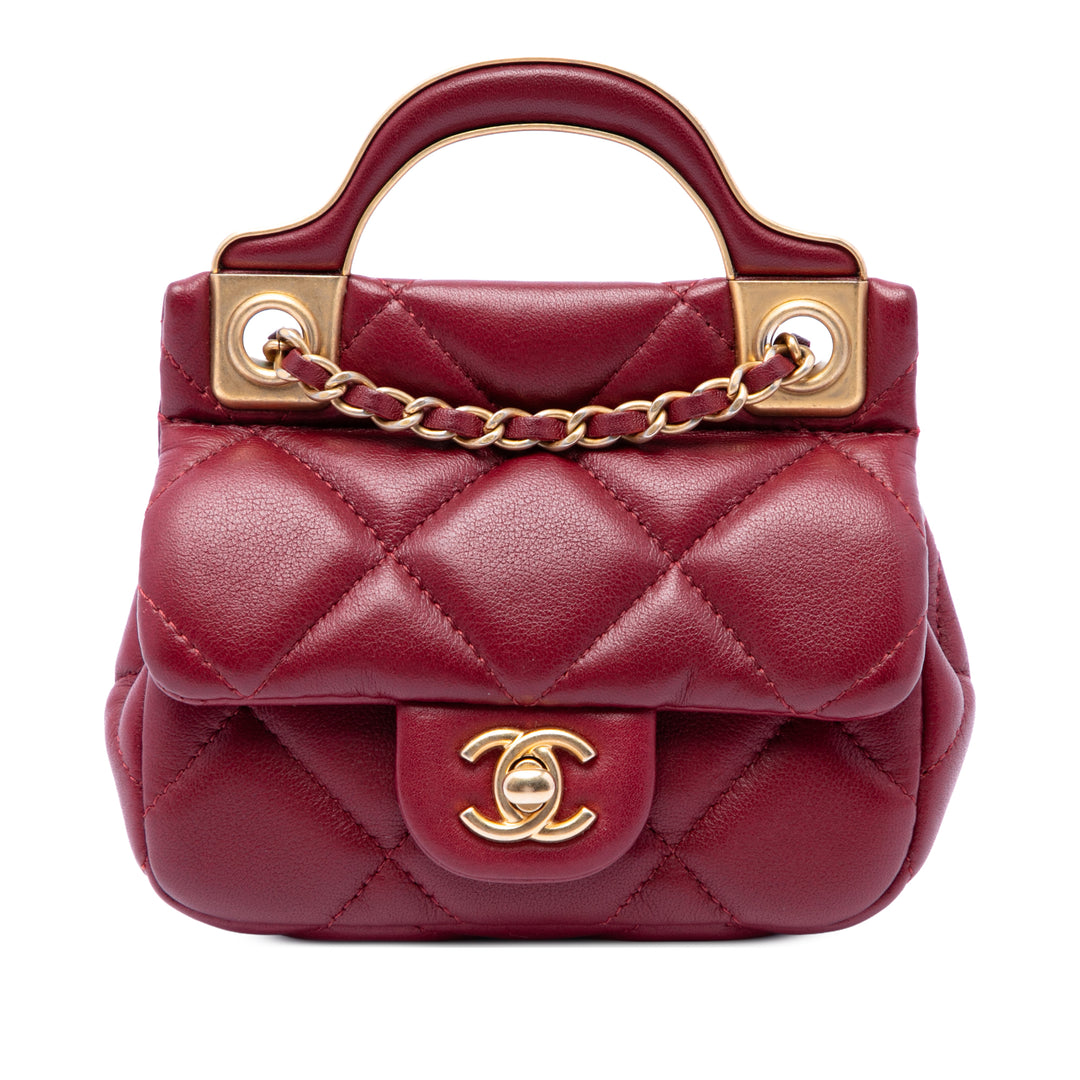 Matelassé Lady Porte-cartes avec chaîne sac à Cuir de veau Rouge