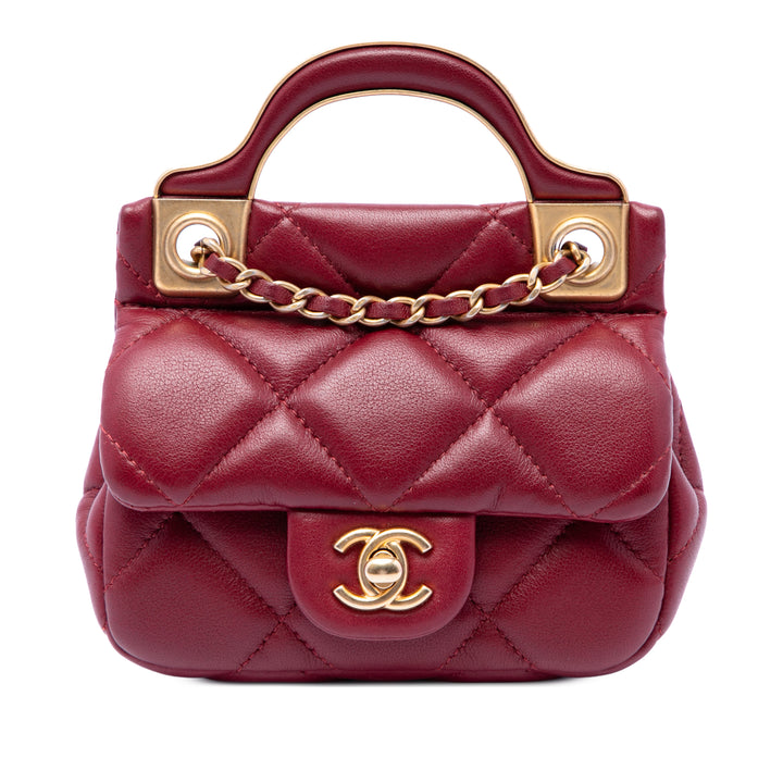 Matelassé Lady Porte-cartes avec chaîne sac à Cuir de veau Rouge