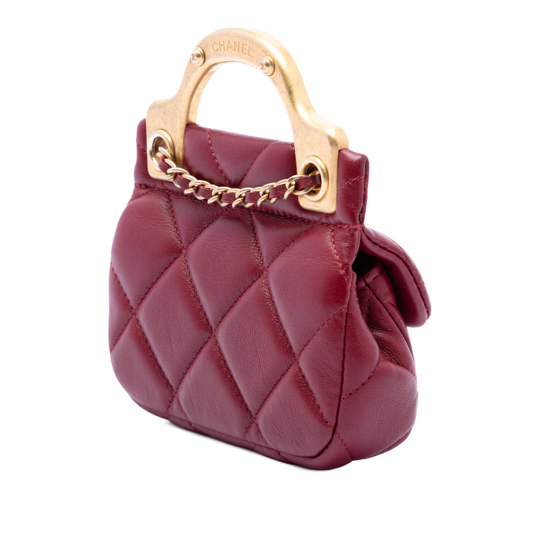 Matelassé Lady Porte-cartes avec chaîne sac à Cuir de veau Rouge