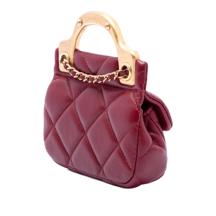 Matelassé Lady Porte-cartes avec chaîne sac à Cuir de veau Rouge