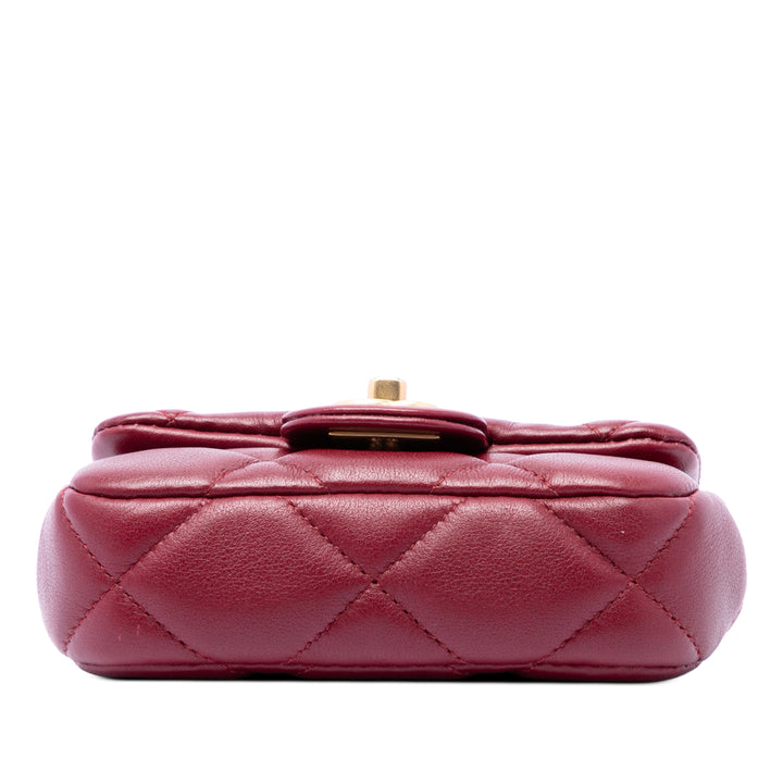 Matelassé Lady Porte-cartes avec chaîne sac à Cuir de veau Rouge