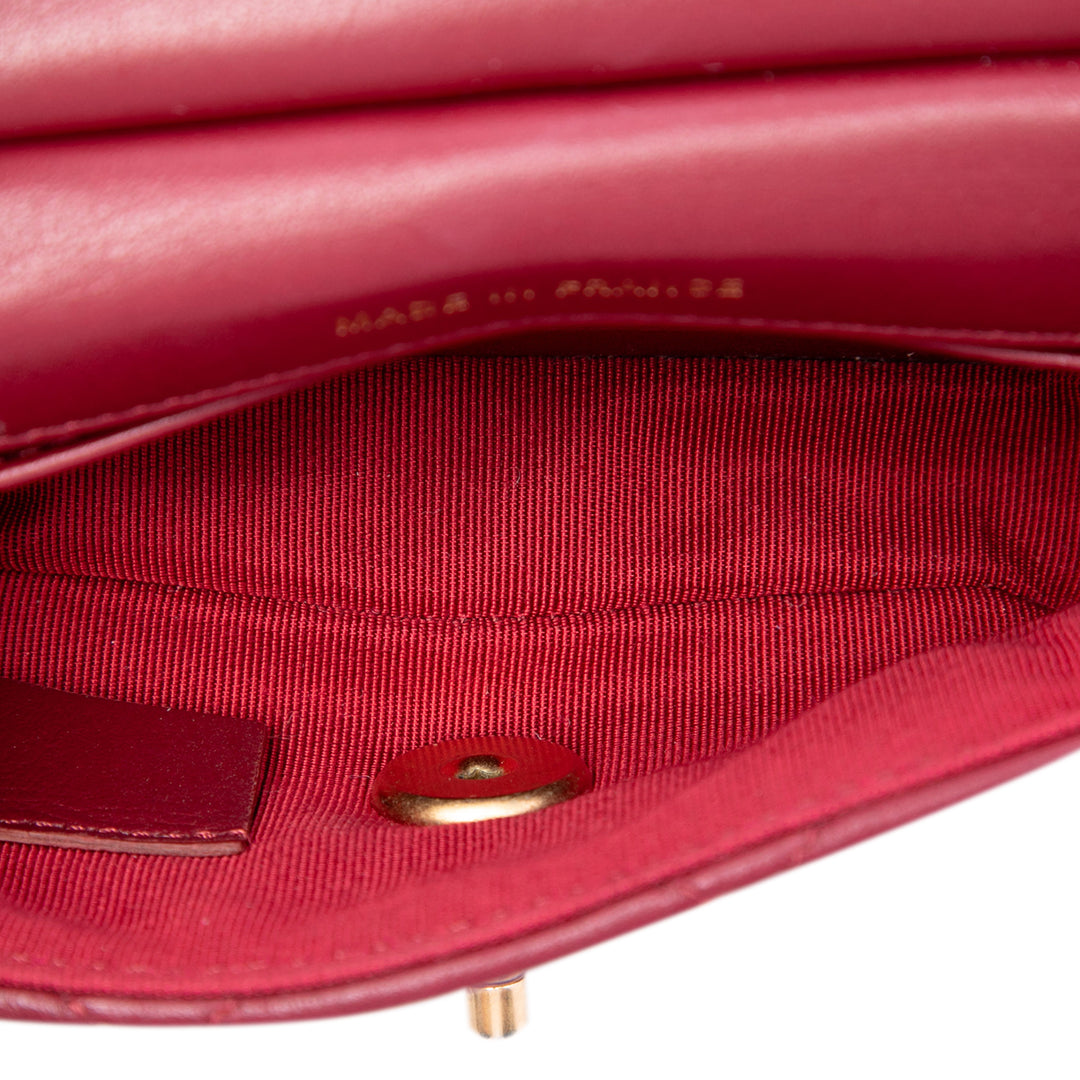 Matelassé Lady Porte-cartes avec chaîne sac à Cuir de veau Rouge