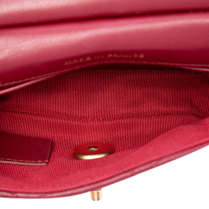 Matelassé Lady Porte-cartes avec chaîne sac à Cuir de veau Rouge