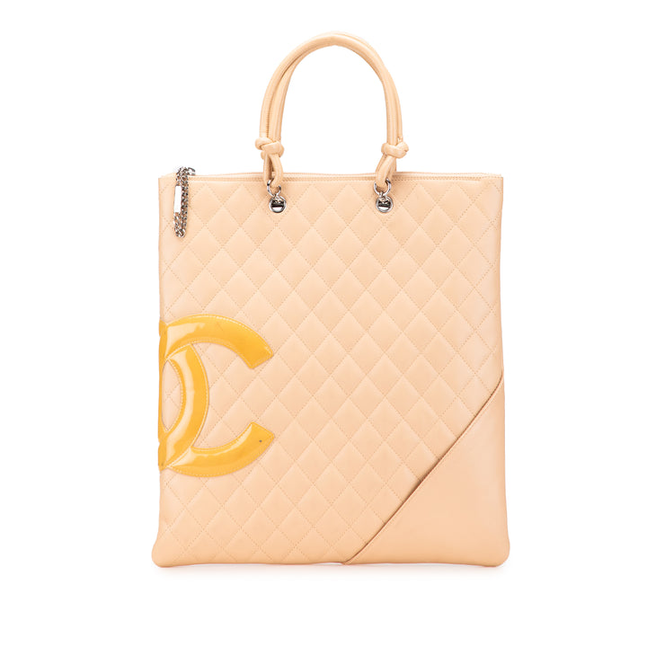 Chanel Matelassé Cambon Ligne Plat Cabas Cuir d'agneau Marron