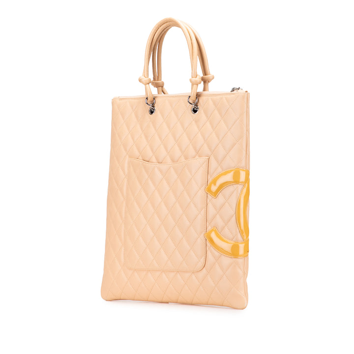 Chanel Matelassé Cambon Ligne Plat Cabas Cuir d'agneau Marron
