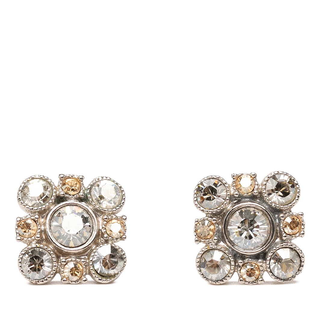 Chanel Brass Strass fermoir poussette Boucles d'oreilles Métal