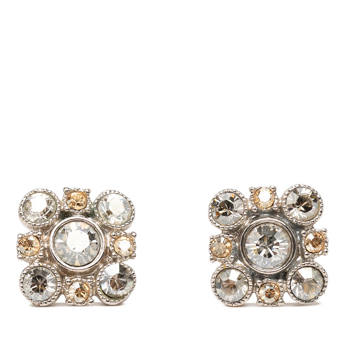 Chanel Brass Strass fermoir poussette Boucles d'oreilles Métal