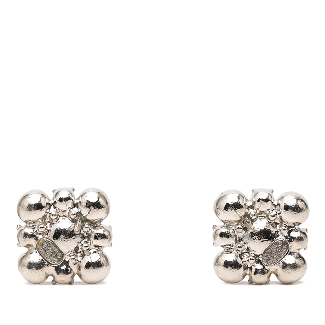 Chanel Brass Strass fermoir poussette Boucles d'oreilles Métal
