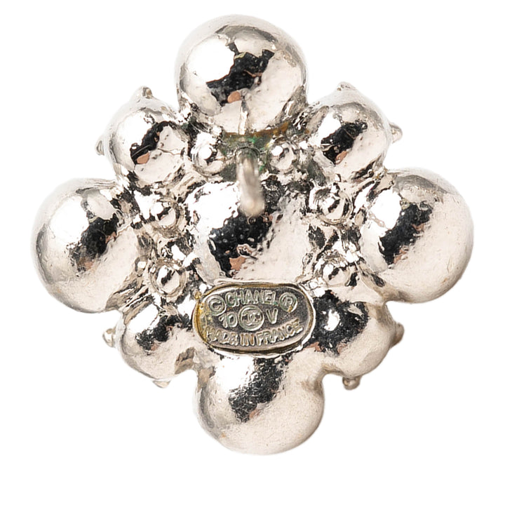 Chanel Brass Strass fermoir poussette Boucles d'oreilles Métal