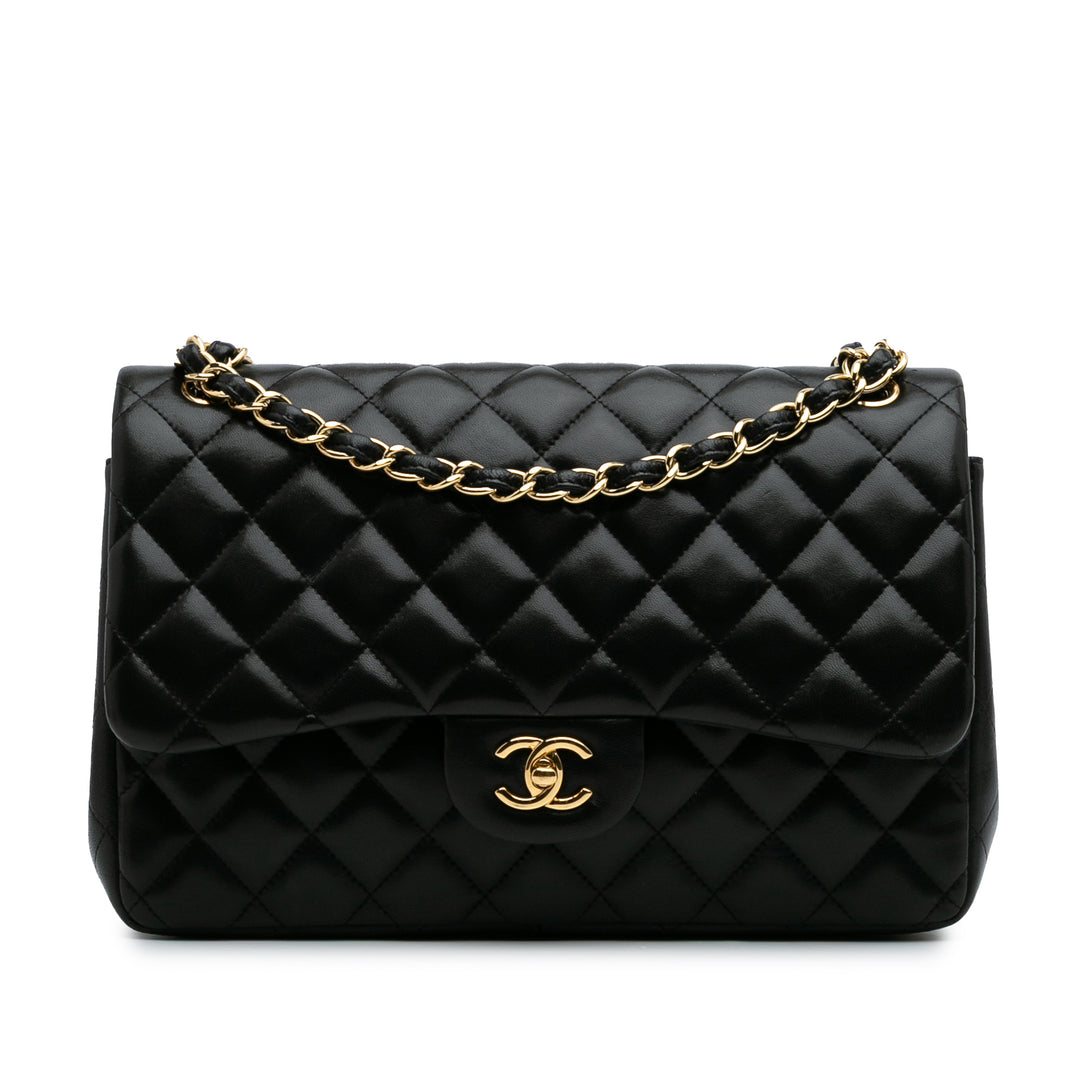 Jumbo Classic Lambskin Double Flap Black - Gaby Paris