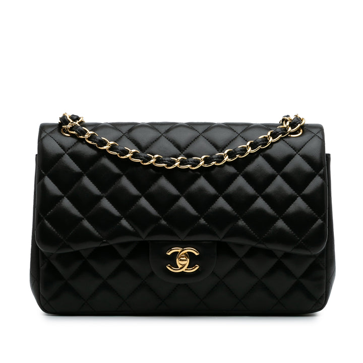 Jumbo Classic Lambskin Double Flap Black - Gaby Paris