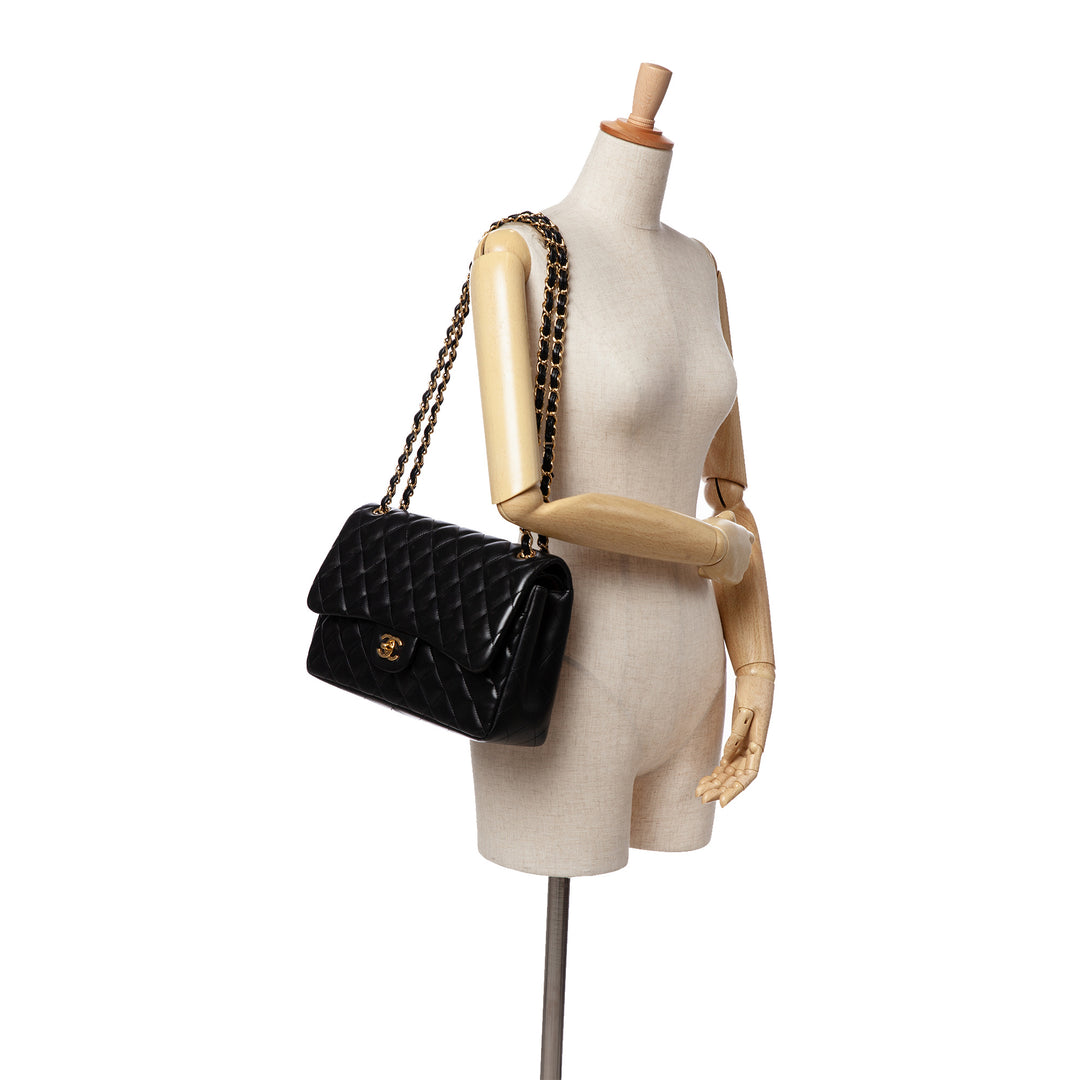 Jumbo Classic Lambskin Double Flap Black - Gaby Paris