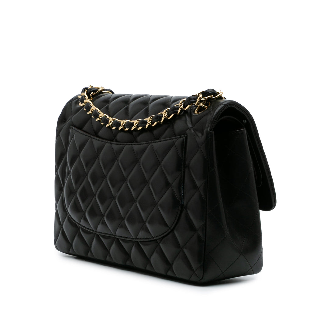 Jumbo Classic Lambskin Double Flap Black - Gaby Paris