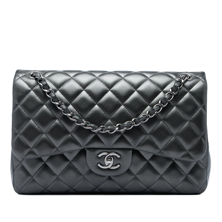 Classic Métallisé Double rabat Jumbo Cuir d'agneau Gris