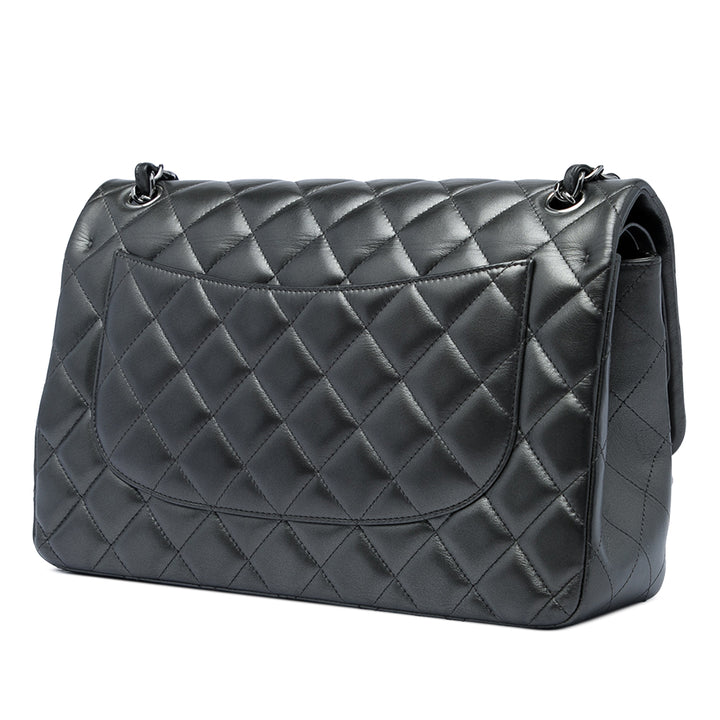 Classic Métallisé Double rabat Jumbo Cuir d'agneau Gris