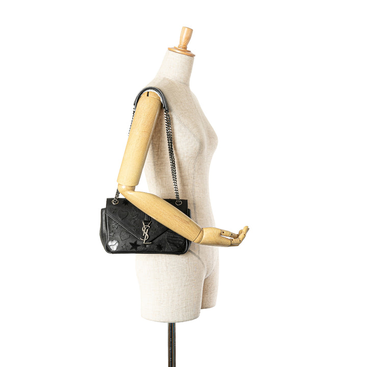 Saint Laurent Medium Monogram Heart Patchwork Chain Wallet