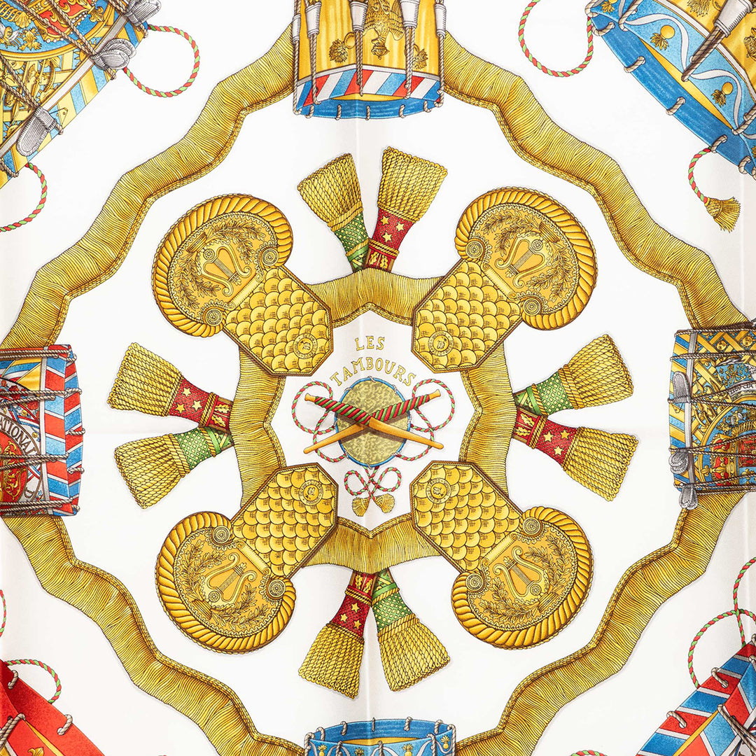 Hermès Les Tambours Soie Foulard 90 Multi