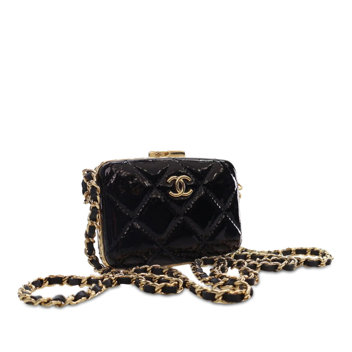 Small Glazed Goatskin Box With Chain Black - Gaby Paris