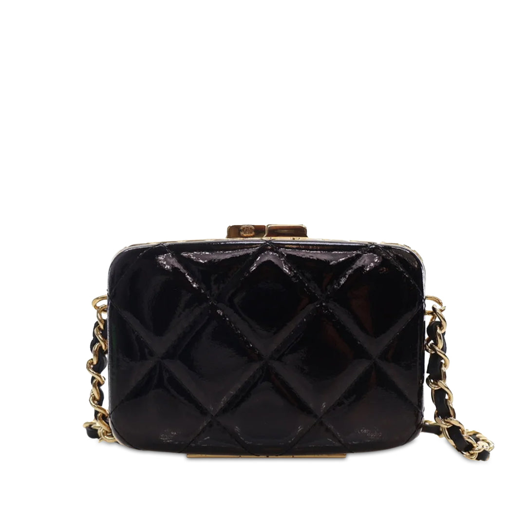 Small Glazed Goatskin Box With Chain Black - Gaby Paris