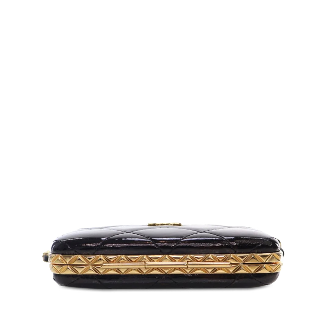 Small Glazed Goatskin Box With Chain Black - Gaby Paris