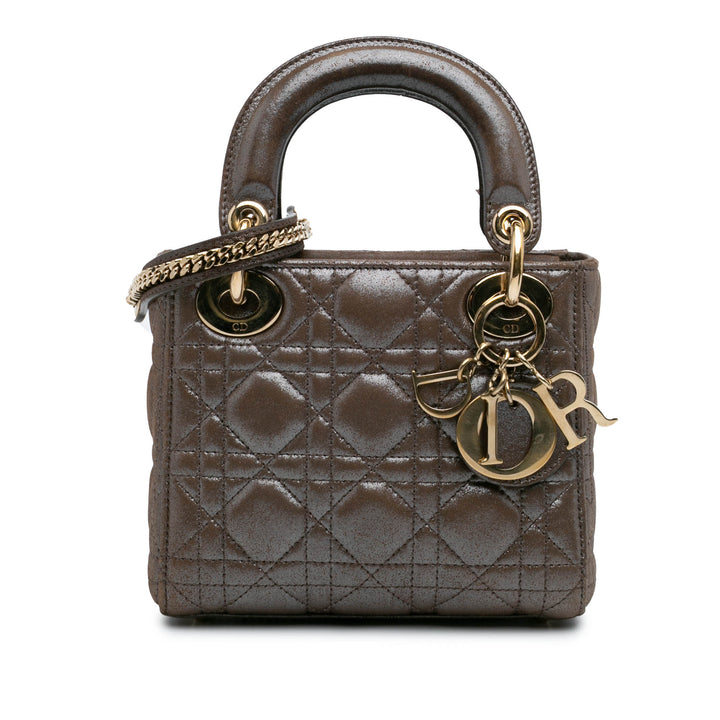 Mini Metallic Calfskin Cannage Lady Dior Brown - Gaby Paris