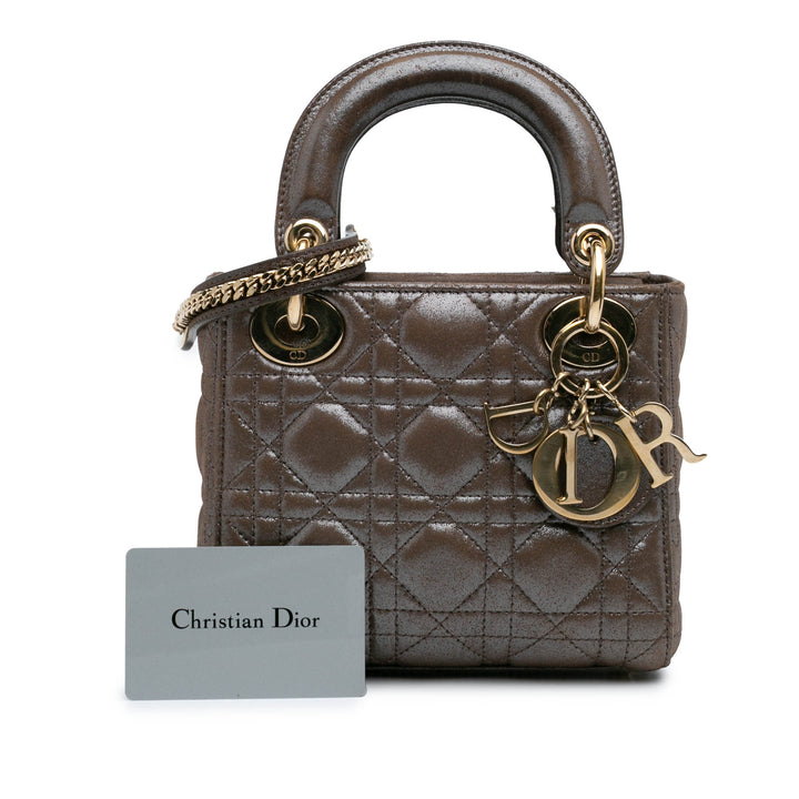 Mini Metallic Calfskin Cannage Lady Dior Brown - Gaby Paris