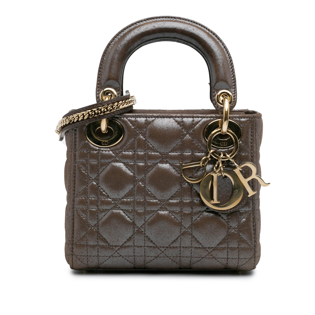 Mini Iridescent Lambskin Cannage Lady Dior Brown - Gaby Paris