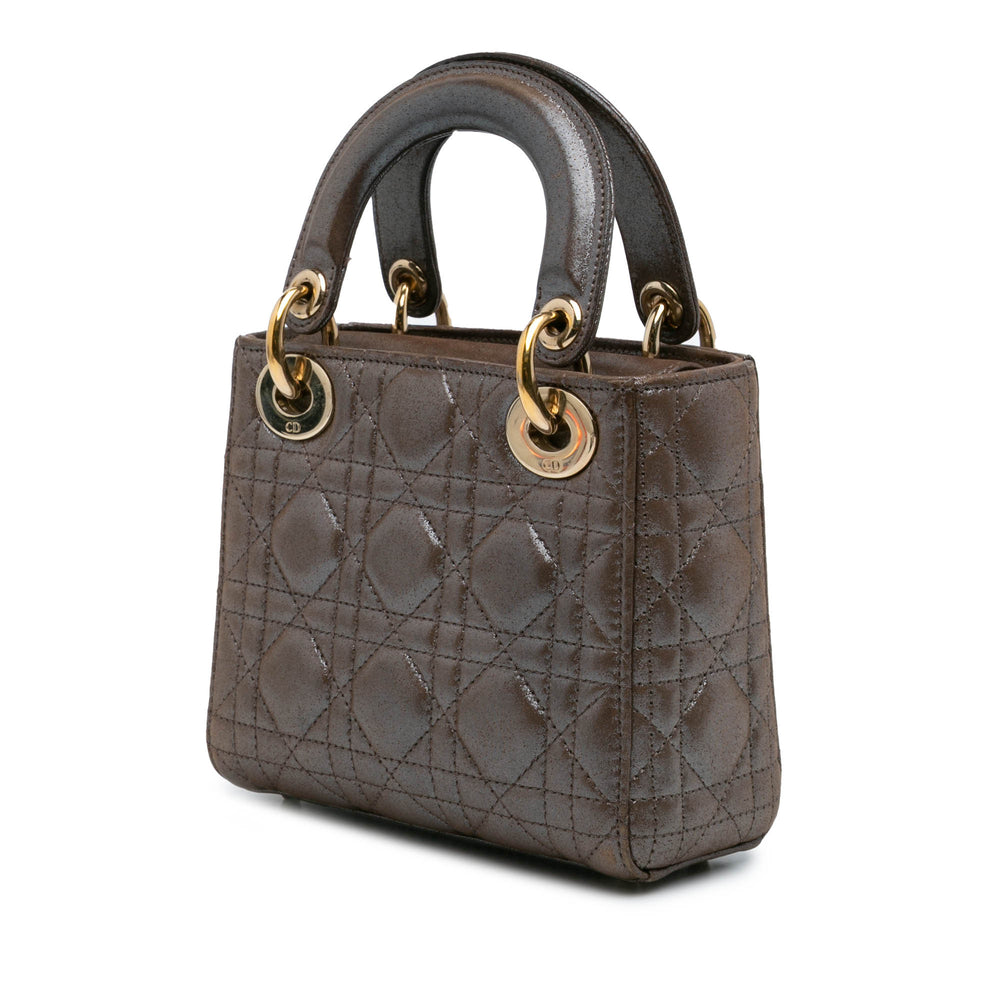 Mini Metallic Calfskin Cannage Lady Dior Brown - Gaby Paris