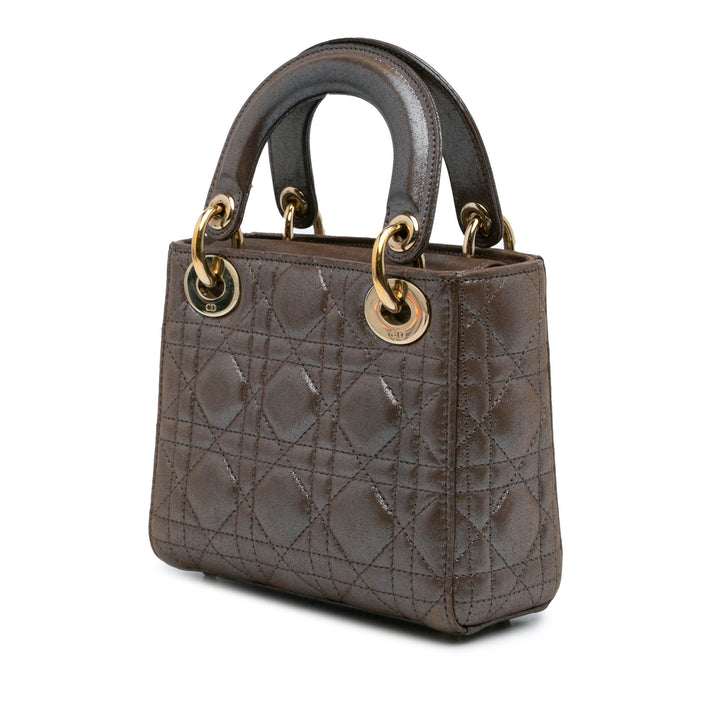 Mini Metallic Calfskin Cannage Lady Dior Brown - Gaby Paris