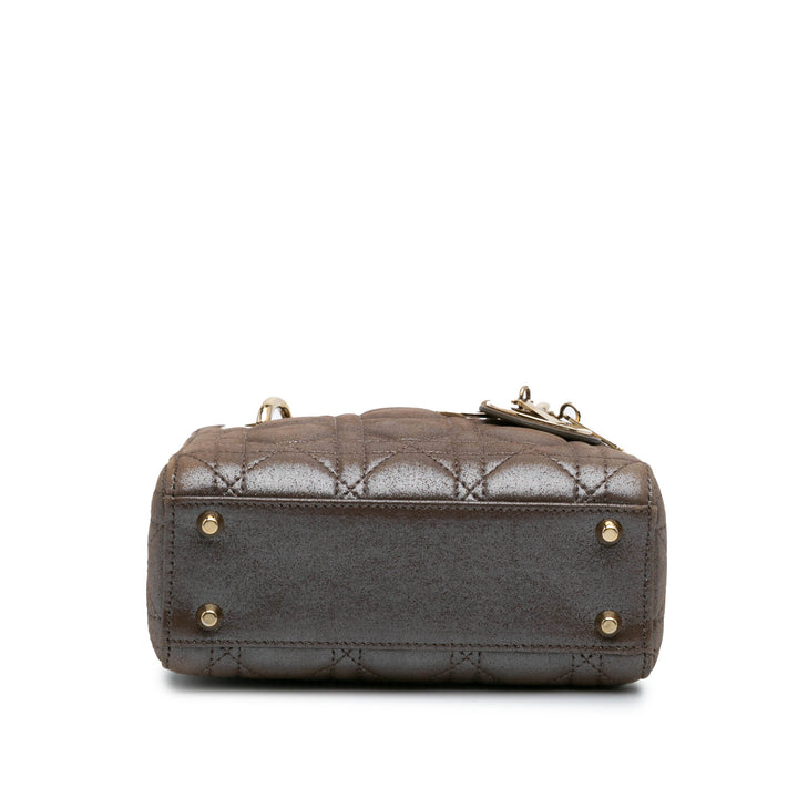 Mini Metallic Calfskin Cannage Lady Dior Brown - Gaby Paris