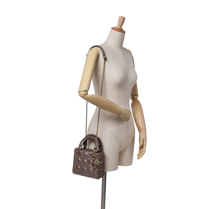 Mini Metallic Calfskin Cannage Lady Dior Brown - Gaby Paris