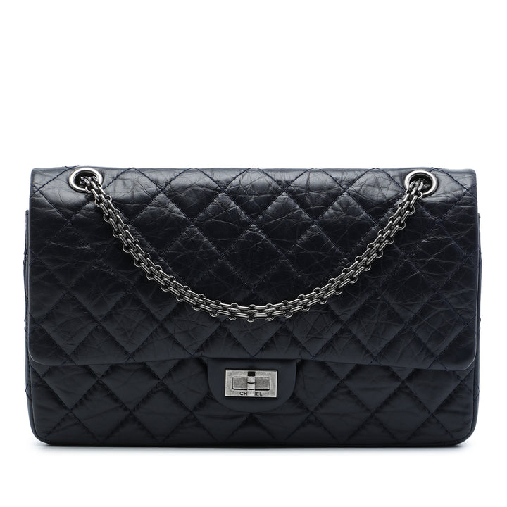 Matelassé vieilli Reissue 2.55 Double rabat 226 Cuir de veau Bleu