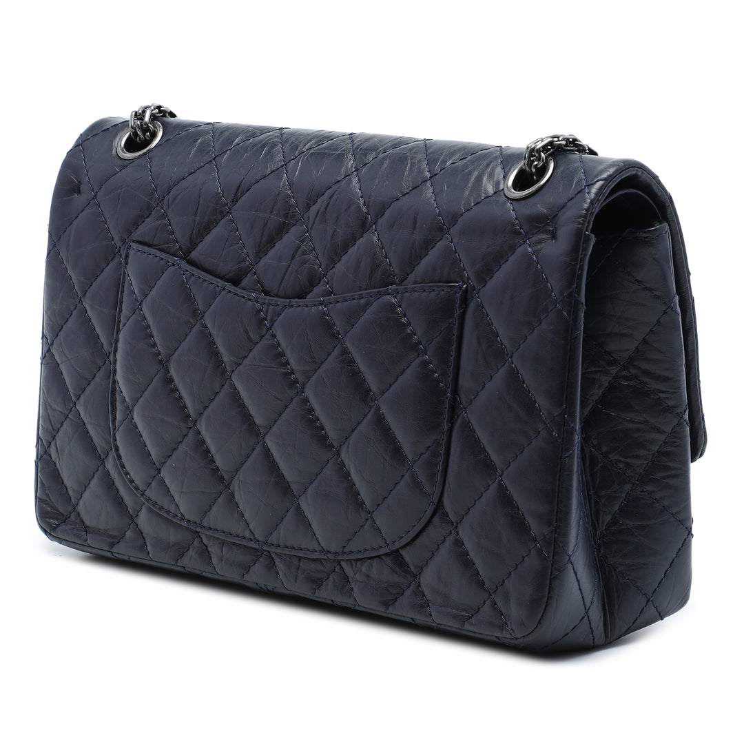 Matelassé vieilli Reissue 2.55 Double rabat 226 Cuir de veau Bleu