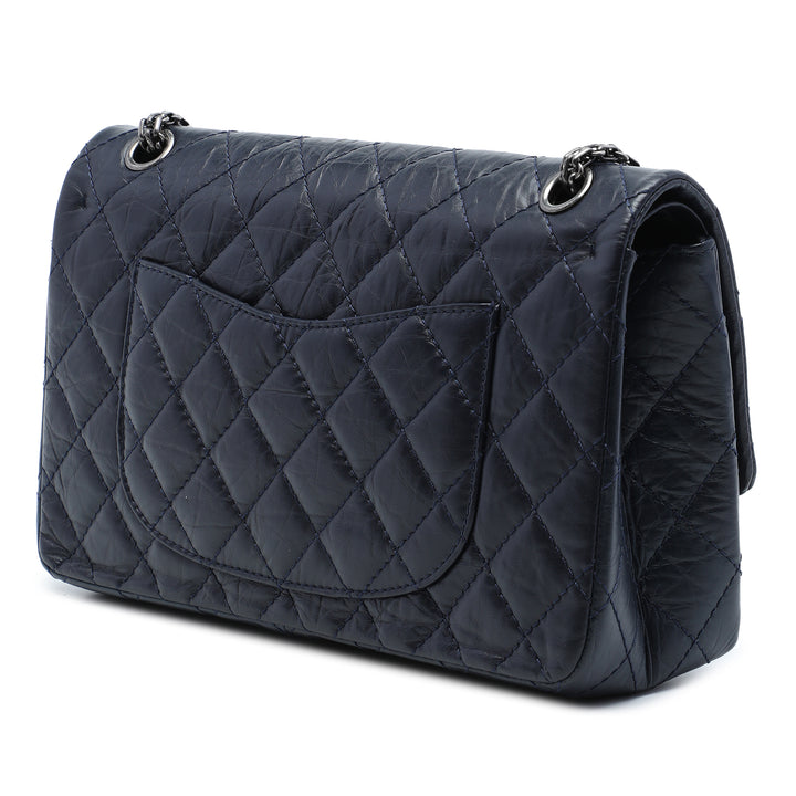 Matelassé vieilli Reissue 2.55 Double rabat 226 Cuir de veau Bleu