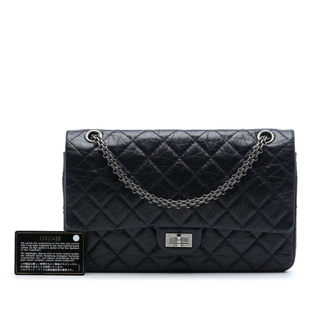 Matelassé vieilli Reissue 2.55 Double rabat 226 Cuir de veau Bleu