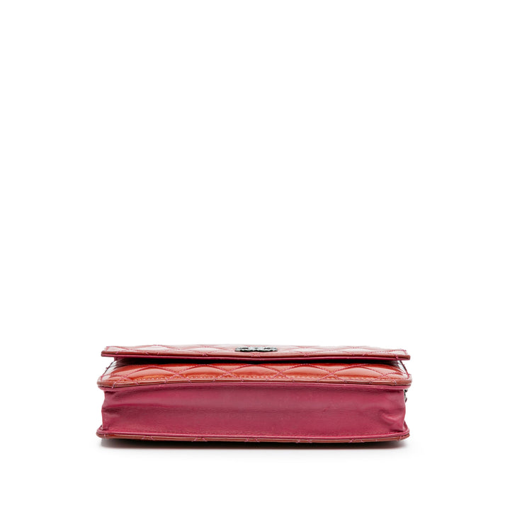Quilted Patent Brilliant Wallet On Chain Red - Gaby Paris