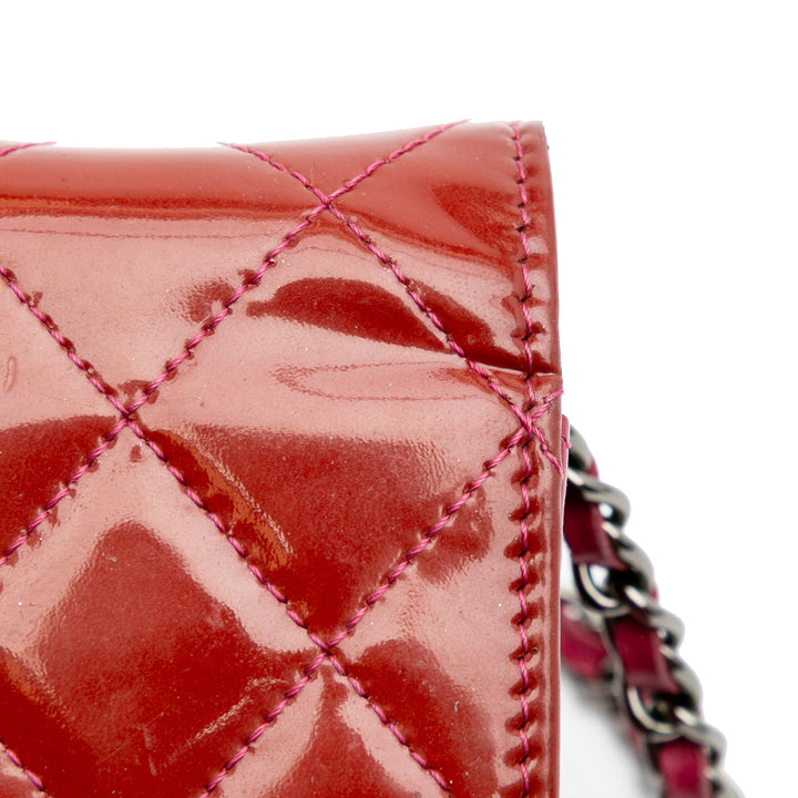 Quilted Patent Brilliant Wallet On Chain Red - Gaby Paris