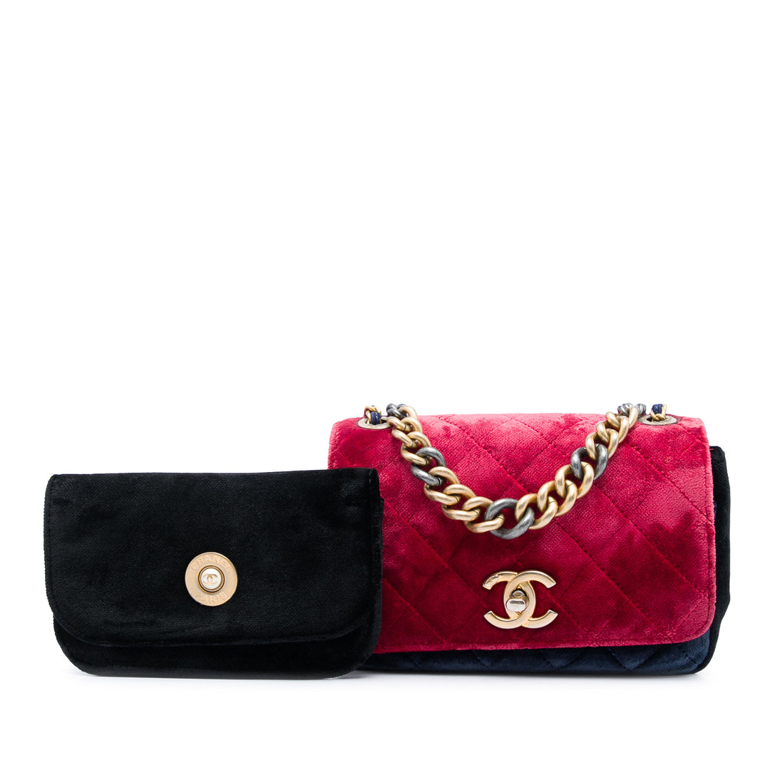 Chanel Paris Cosmopolite Tricolore Matelassé Private Affair Camellia à rabat Petit Velours