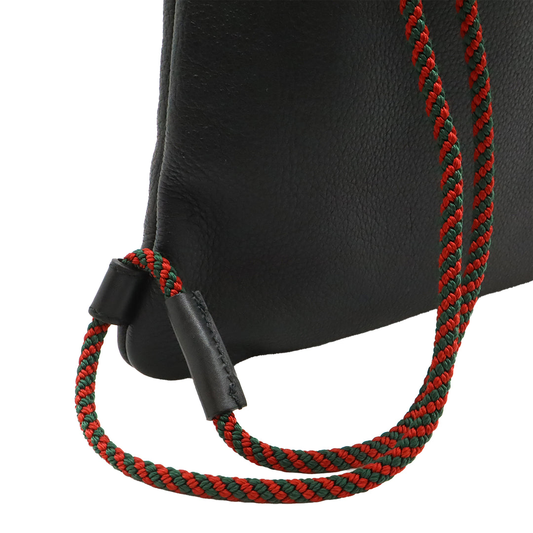 Gucci Cuir de veau grainé Web Logo Drawstring Sac à dos