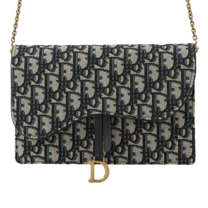 Oblique Canvas Saddle Chain Pouch Blue - Gaby Paris