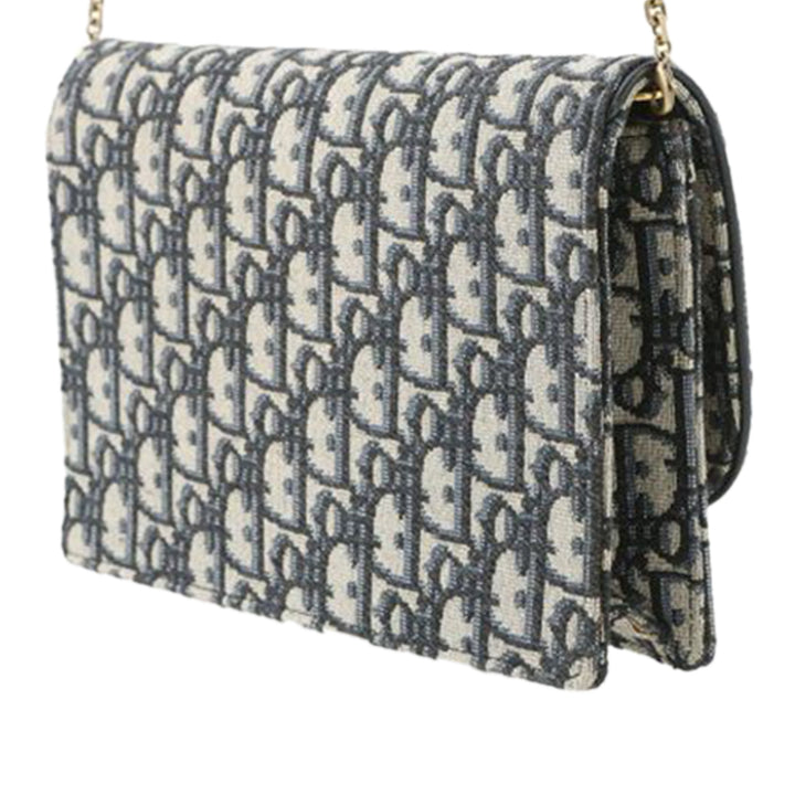 Oblique Canvas Saddle Chain Pouch Blue - Gaby Paris