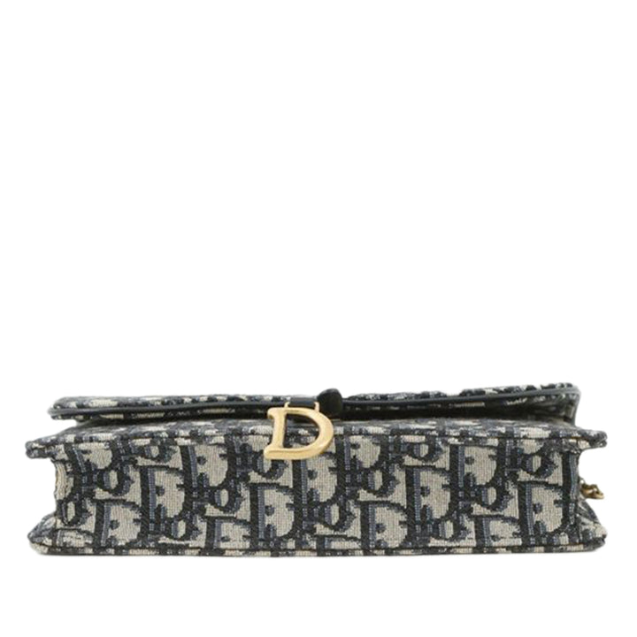 Oblique Canvas Saddle Chain Pouch Blue - Gaby Paris