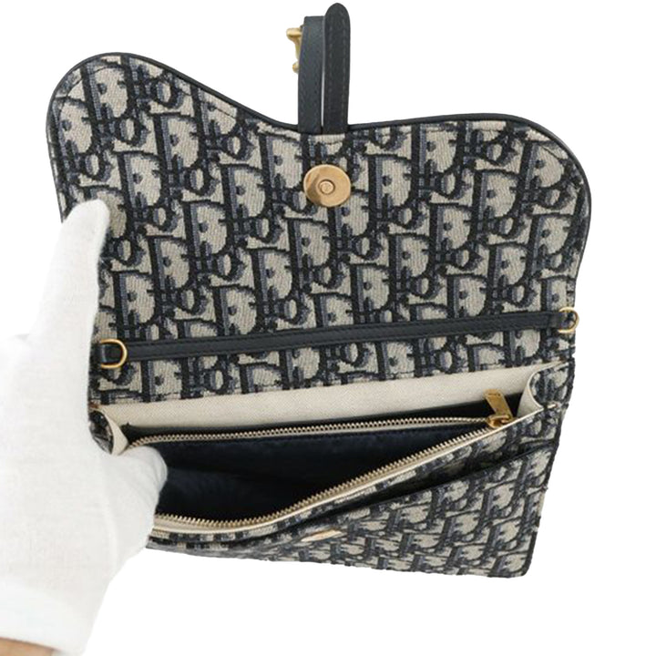 Oblique Canvas Saddle Chain Pouch Blue - Gaby Paris
