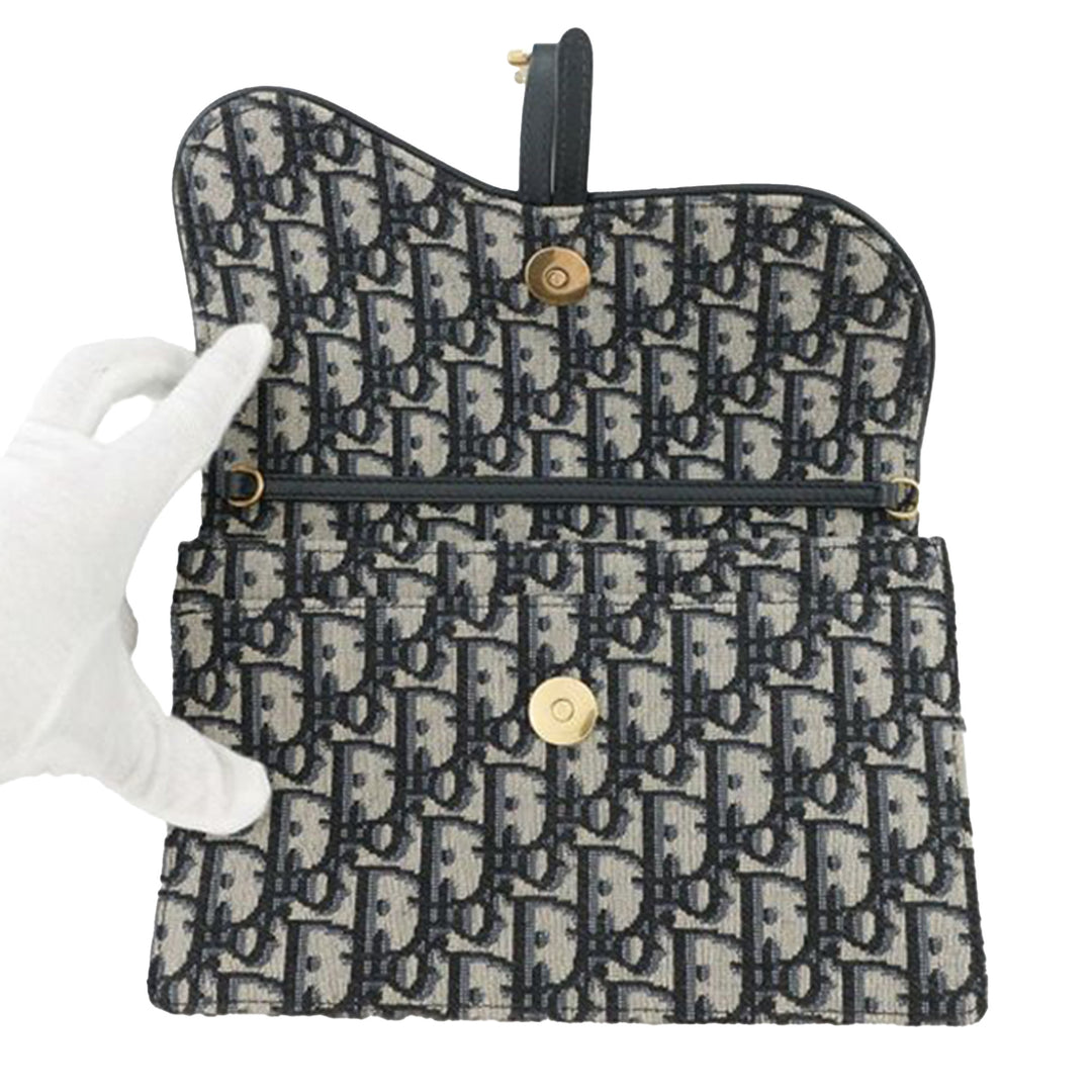 Oblique Canvas Saddle Chain Pouch Blue - Gaby Paris