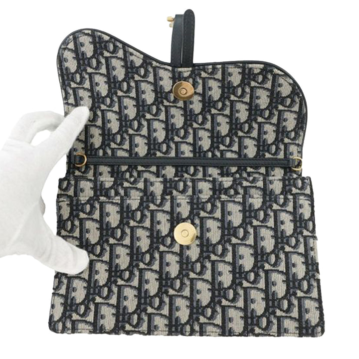 Oblique Canvas Saddle Chain Pouch Blue - Gaby Paris