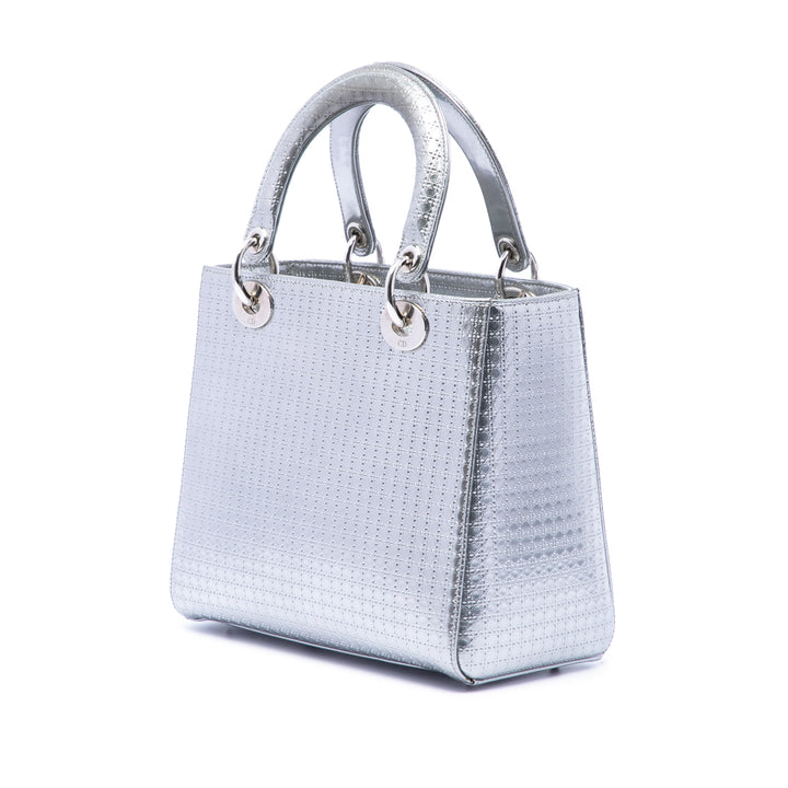 Dior Medium Metallic Cuir verni Microcannage Lady Dior